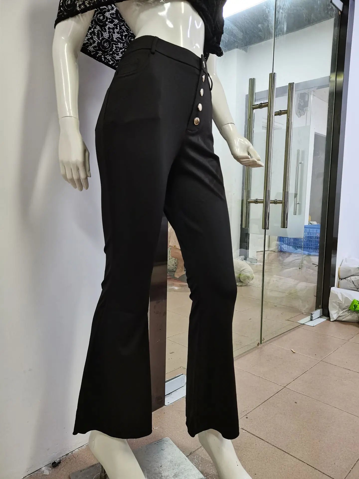 Elegant Office Lady Button Slim Fit Flare Pants