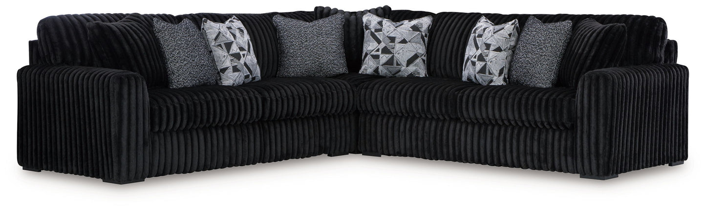 Midnight-Madness - Sectional - Black 3 Pc. Sectional - Stationary Sectionals