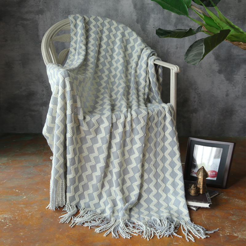 Geometric Knitted Chenille Throw Blanket - Light Blue 120x230cm - Blankets