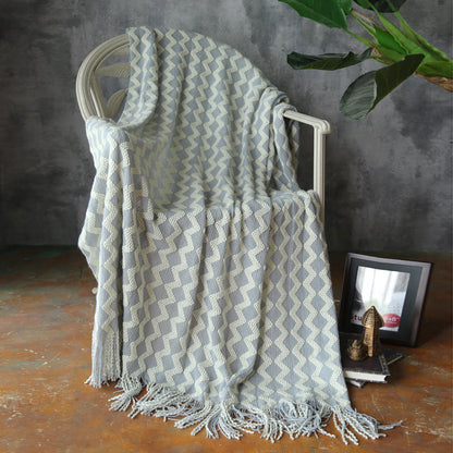Geometric Knitted Chenille Throw Blanket - Light Blue 120x230cm - Blankets
