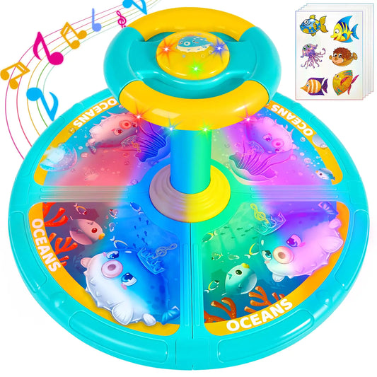 GODELAIF Sit and Spin Christmas Birthday Gift Toddlers Sit and Spin Toy for 3 4 Years Old Girl Boy 360° Ocean Interactive Sensory Spinning Toys for Ages 2-10 Kids LED & Sound with Free Stickers
