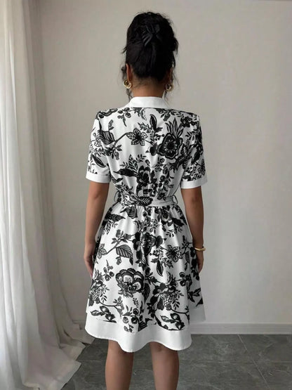Floral Print Button-Front Shirt Dress - -