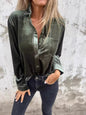 Full Size Velvet Button-Up Long Sleeve Shirt Plus Size - Army Green -