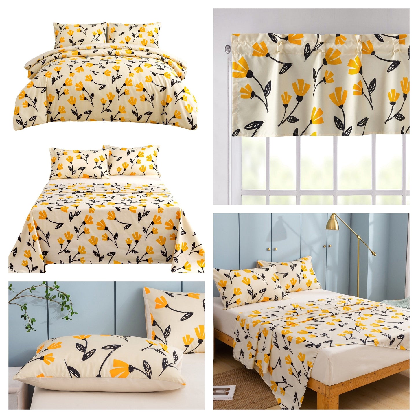 DaDa Bedding Yellow Fleur Duvet Cover, Sheets & Valance Set - - Duvet Covers