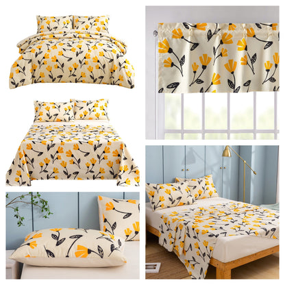DaDa Bedding Yellow Fleur Duvet Cover, Sheets & Valance Set - - Duvet Covers