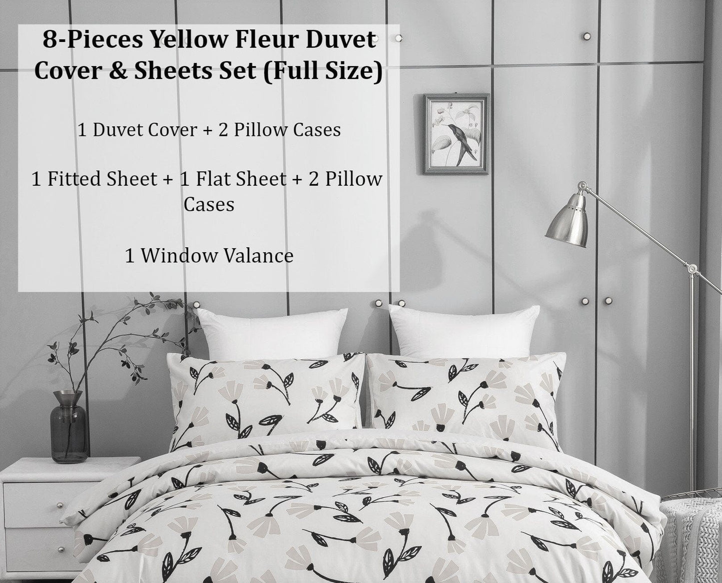 DaDa Bedding Yellow Fleur Duvet Cover, Sheets & Valance Set - Full - Duvet Covers