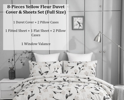 DaDa Bedding Yellow Fleur Duvet Cover, Sheets & Valance Set - Full - Duvet Covers