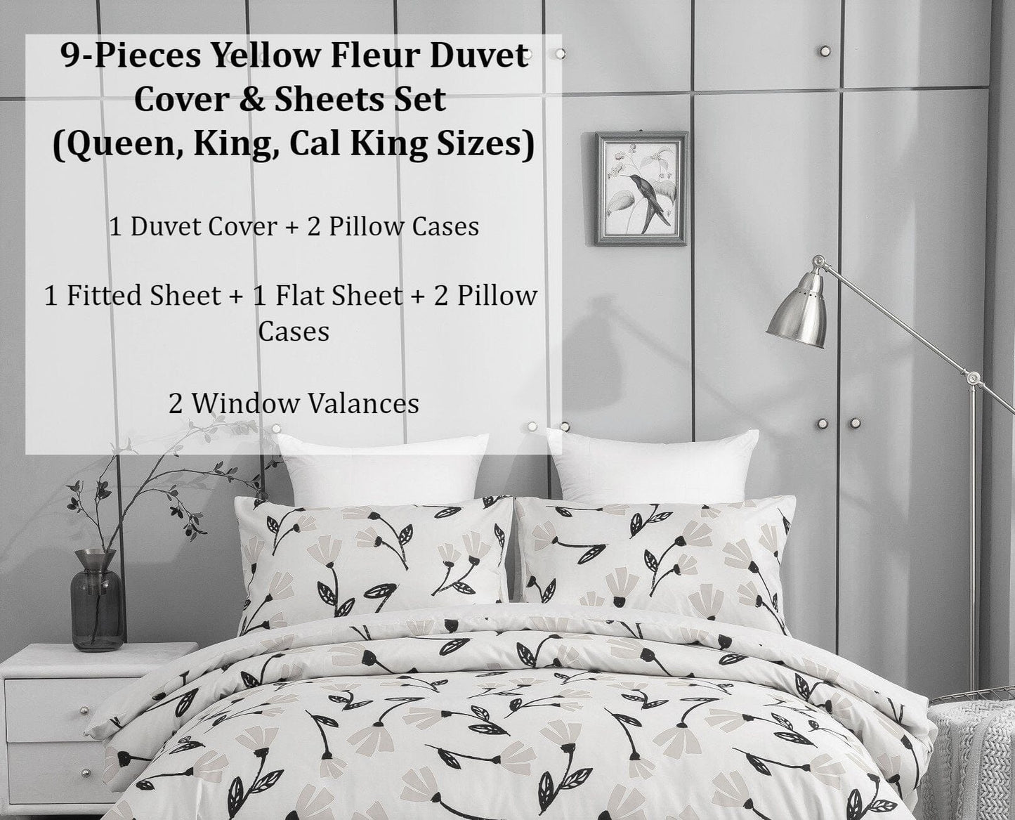 DaDa Bedding Yellow Fleur Duvet Cover, Sheets & Valance Set - Cal King - Duvet Covers