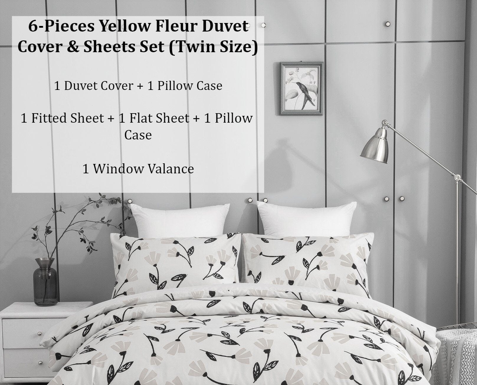 DaDa Bedding Yellow Fleur Duvet Cover, Sheets & Valance Set - Twin - Duvet Covers