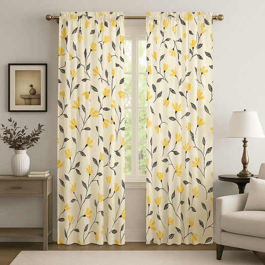 DaDa Bedding Set of 2 Botanical Floral Window Curtain Panels - Natural Semi Sheer - - Curtains