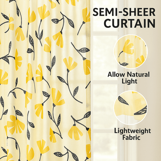 DaDa Bedding Set of 2 Botanical Floral Window Curtain Panels - Natural Semi Sheer - - Curtains