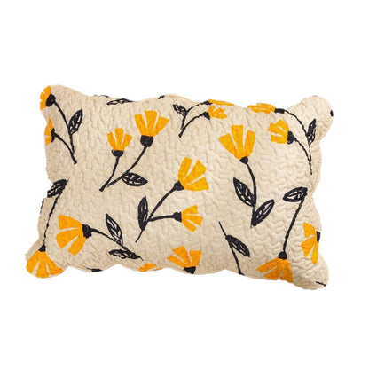 DaDalogy Bedding Yellow Fleur Floral Golden Orange Ivory Botanical Quilted Scalloped Pillow Sham (18112) - - Pillow Case