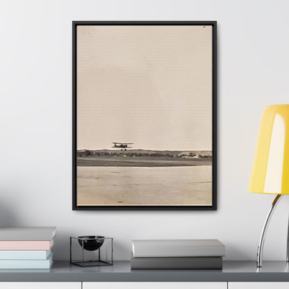 Plane Landing Omaha Airport 1939 Gallery Canvas Wraps, Vertical Frame 18″ x 24″ 1.25" Black