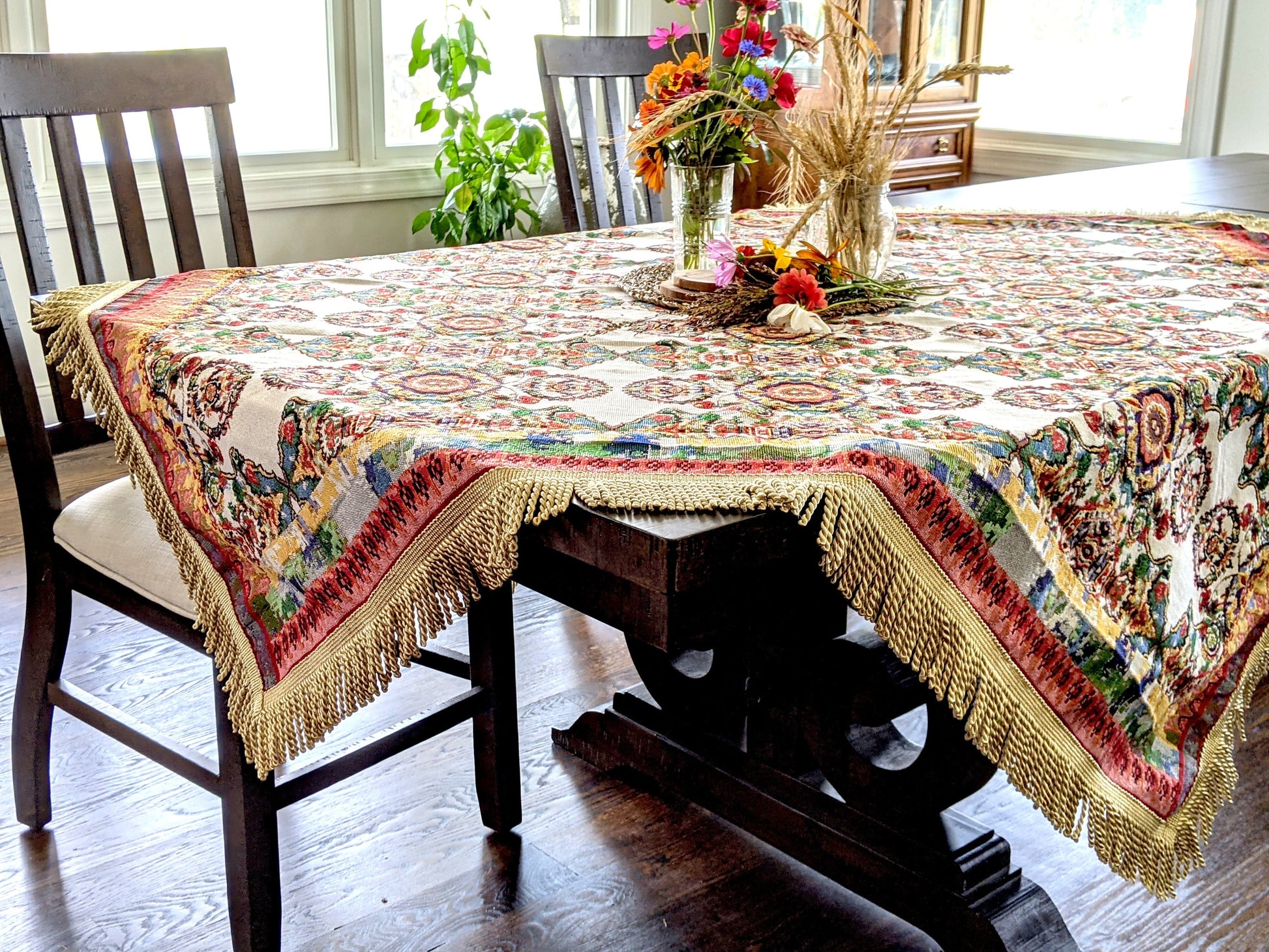 Tache Elegant Ivory Colorful Ornate Paisley Woven Tapestry Tablecloth (18193) - - Tablecloth