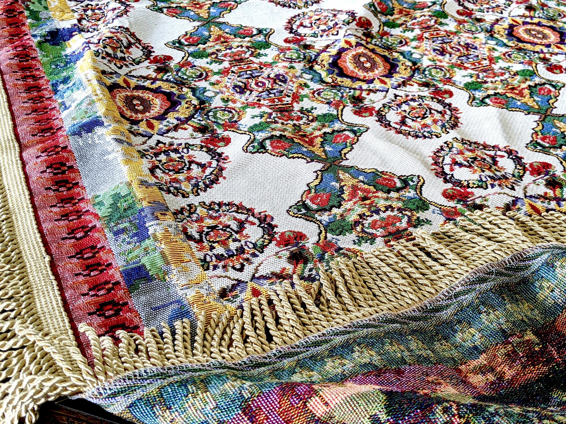 Tache Elegant Ivory Colorful Ornate Paisley Woven Tapestry Tablecloth (18193) - - Tablecloth