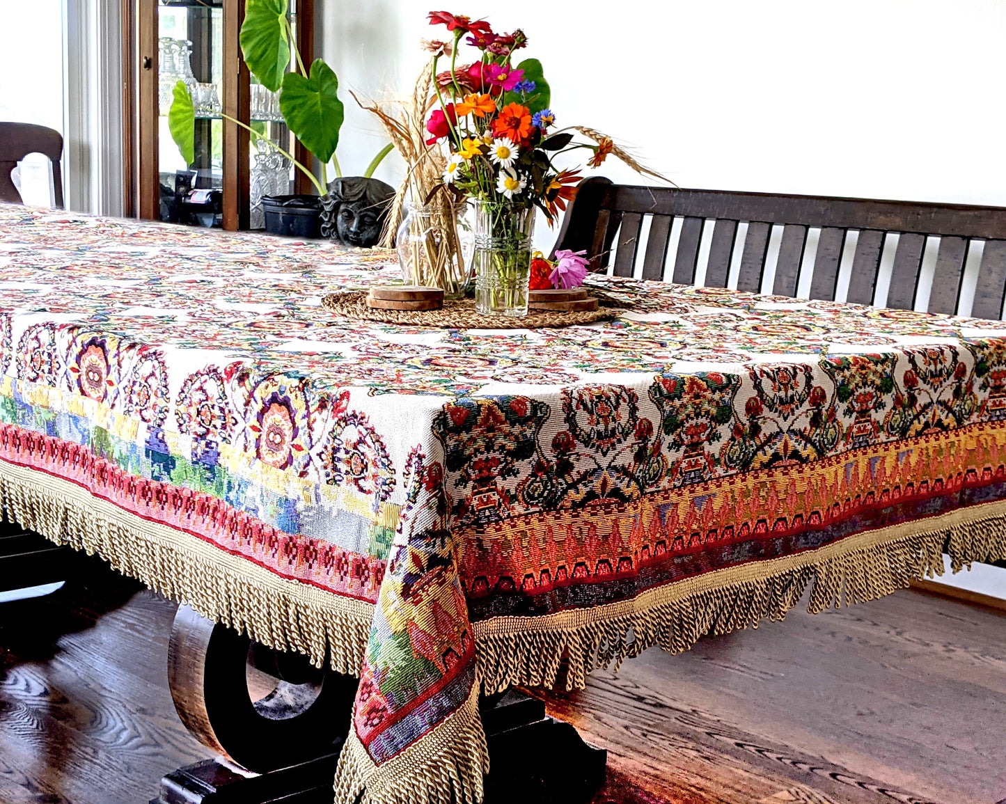 Tache Elegant Ivory Colorful Ornate Paisley Woven Tapestry Tablecloth (18193) - 57 x 84 - Tablecloth