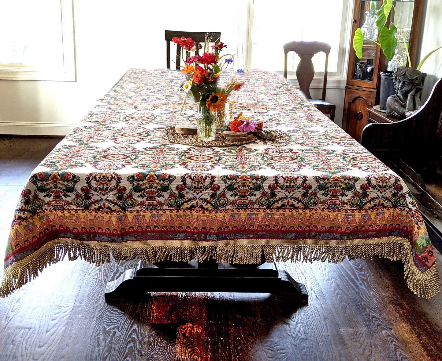 Tache Elegant Ivory Colorful Ornate Paisley Woven Tapestry Tablecloth (18193) - - Tablecloth