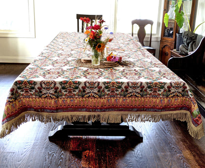 Tache Elegant Ivory Colorful Ornate Paisley Woven Tapestry Tablecloth (18193) - - Tablecloth