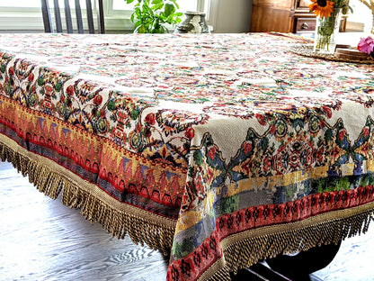 Tache Elegant Ivory Colorful Ornate Paisley Woven Tapestry Tablecloth (18193) - - Tablecloth