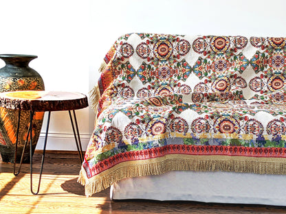 Tache Elegant Ivory Colorful Ornate Paisley Woven Tapestry Tablecloth (18193) - - Tablecloth