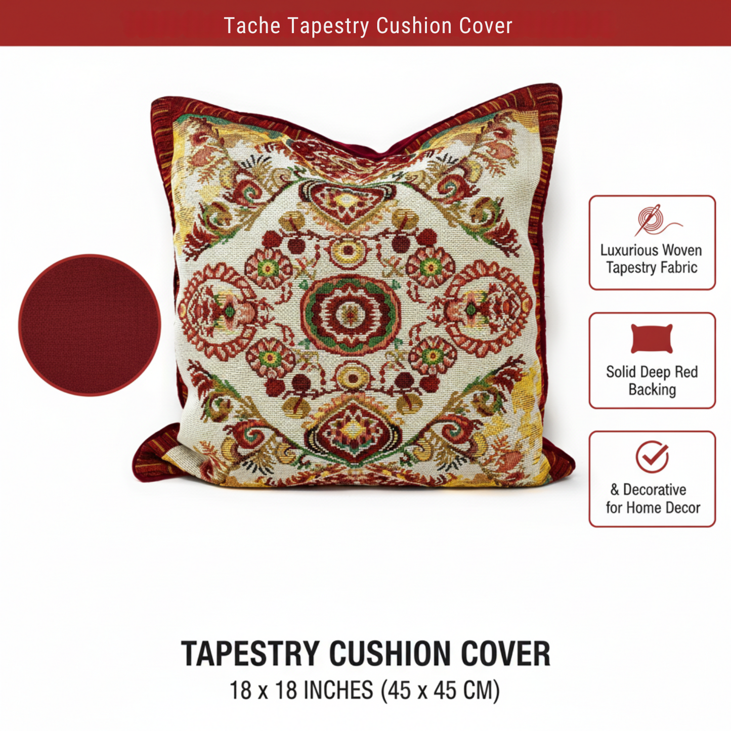 Tache Elegant Burgundy Ornate Paisley Woven Tapestry Throw Pillow Cover (18194) - - Pillow Cover
