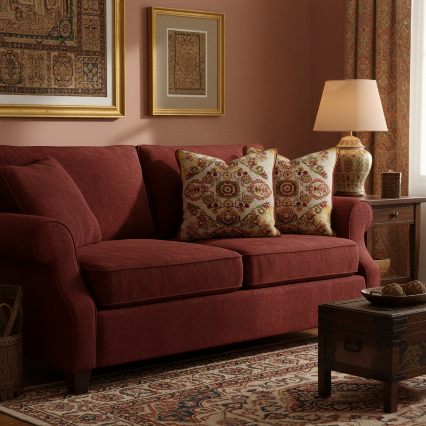 Tache Elegant Burgundy Ornate Paisley Woven Tapestry Throw Pillow Cover (18194) - - Pillow Cover