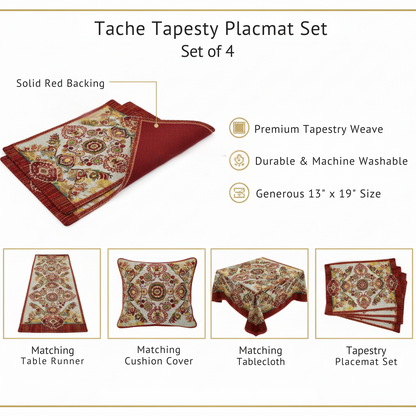 Tache Burgundy Ornate Paisley Woven Tapestry Placemats - Eclectic Modern Dining Set (18194) - - Placemat