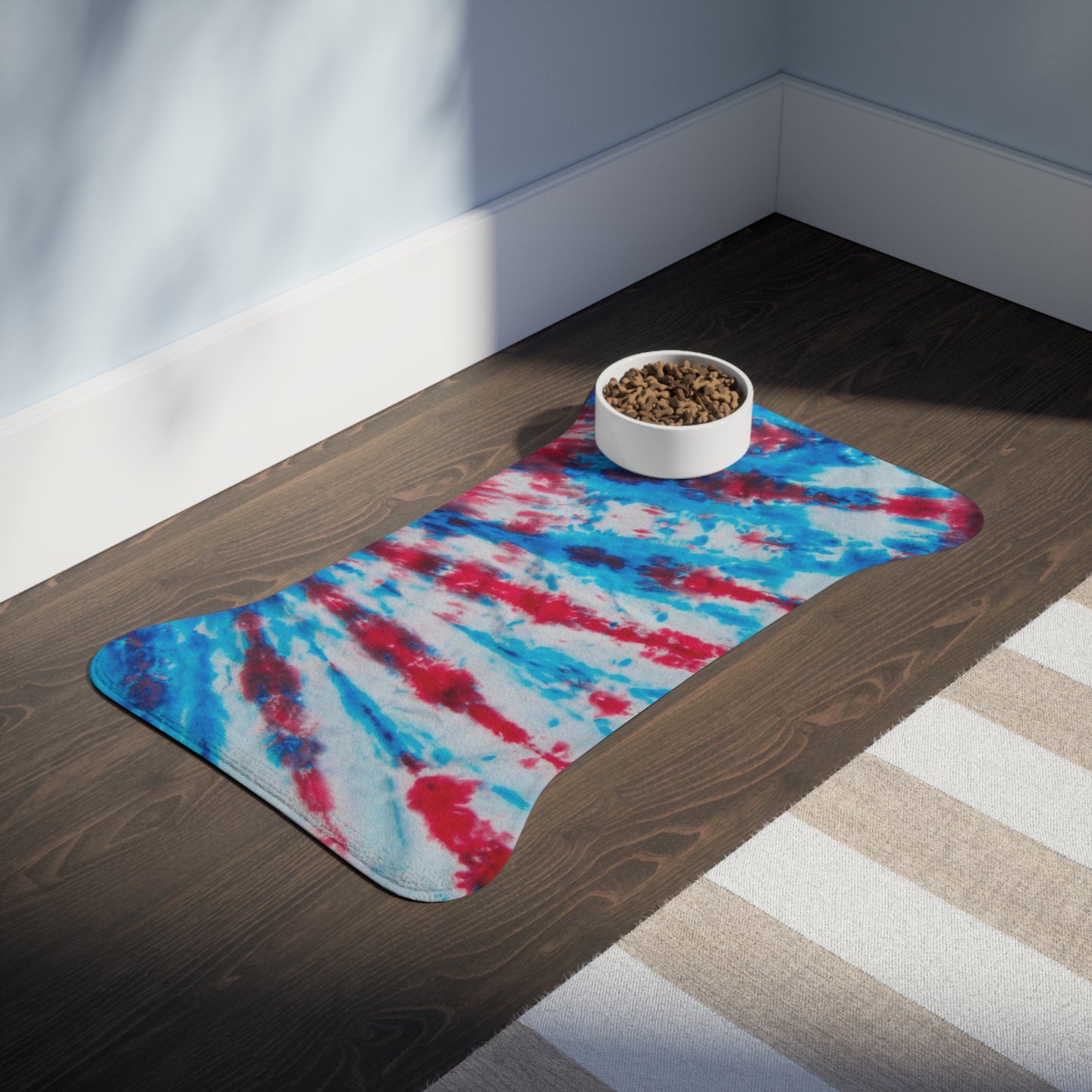 Red White Blue Tie Dye Pet Feeding Mats