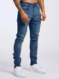 Retro Fashion Slim Fit Ripped Jeans Blue Denim Pants for Men Dark blue