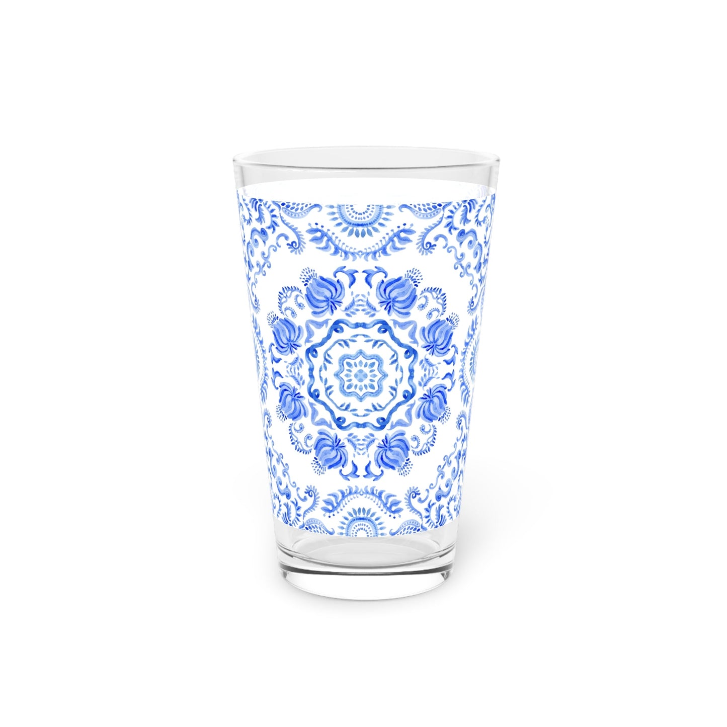 Light Blue Floral Pint Glass 16oz - Kia Day Design