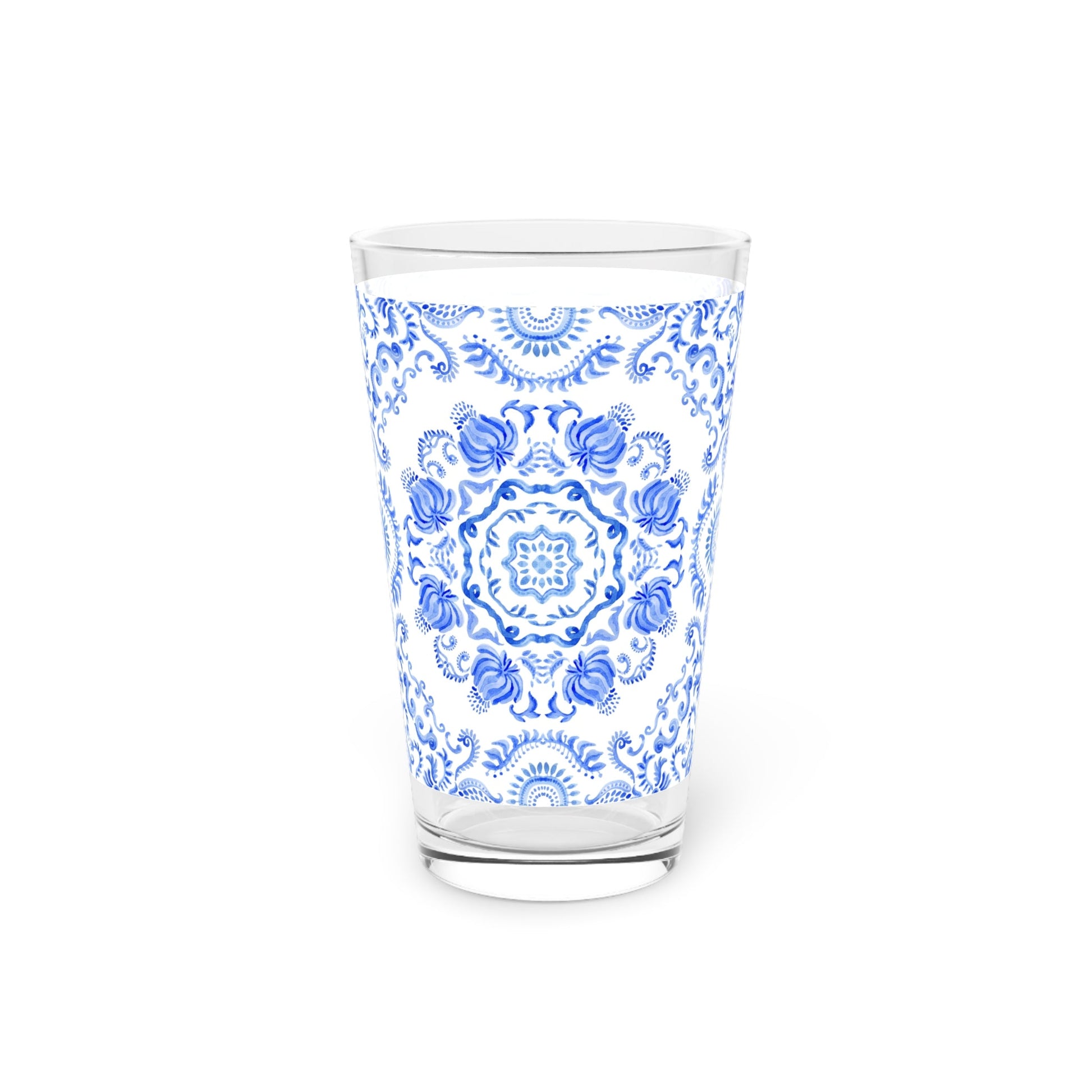 Light Blue Floral Pint Glass 16oz - Kia Day Design