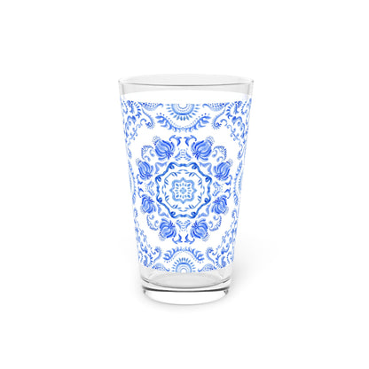 Light Blue Floral Pint Glass 16oz - Kia Day Design