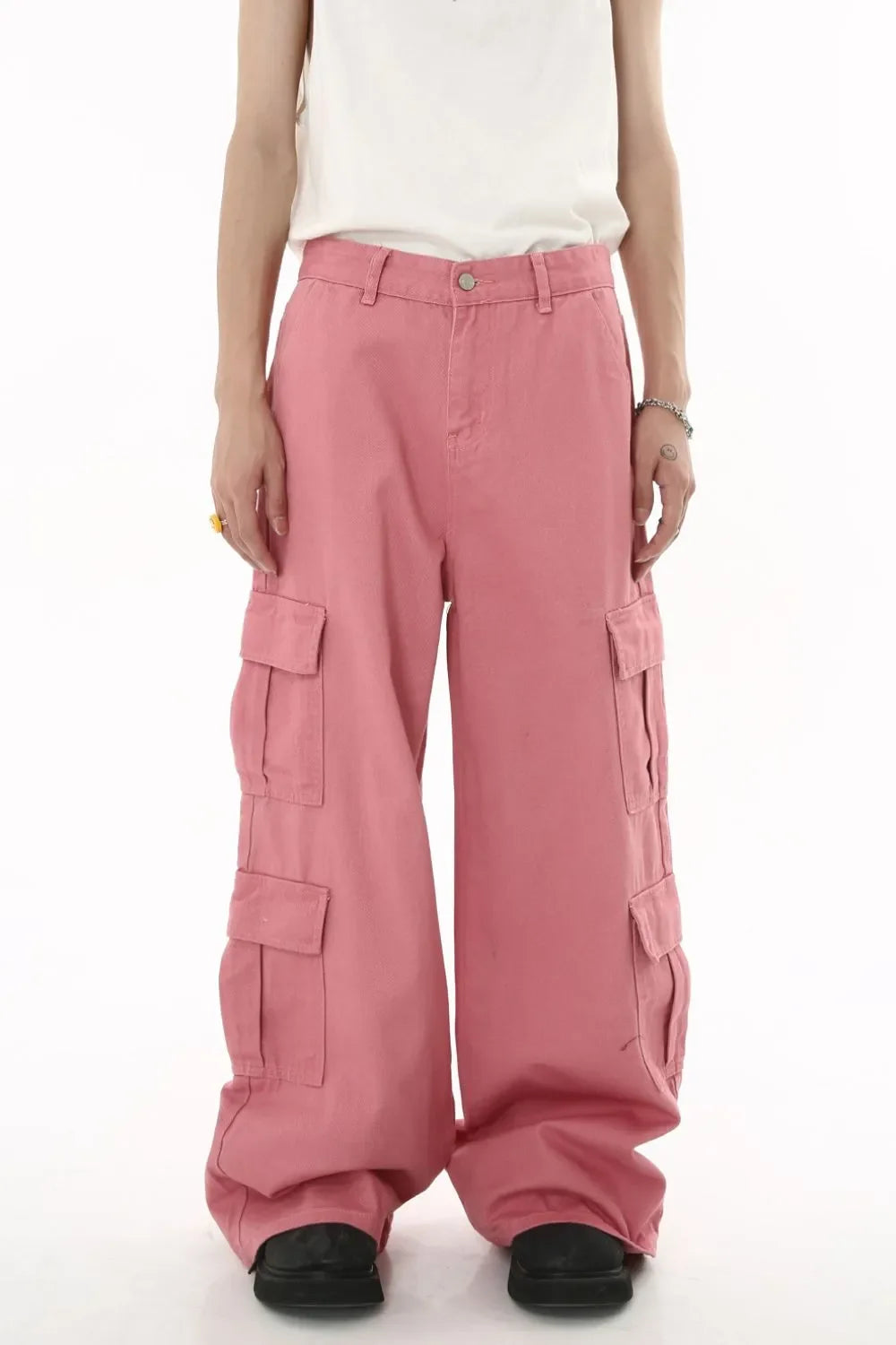 Wide Leg Cargo Jeans - Dusty Pink -