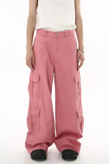 Wide Leg Cargo Jeans - Dusty Pink -
