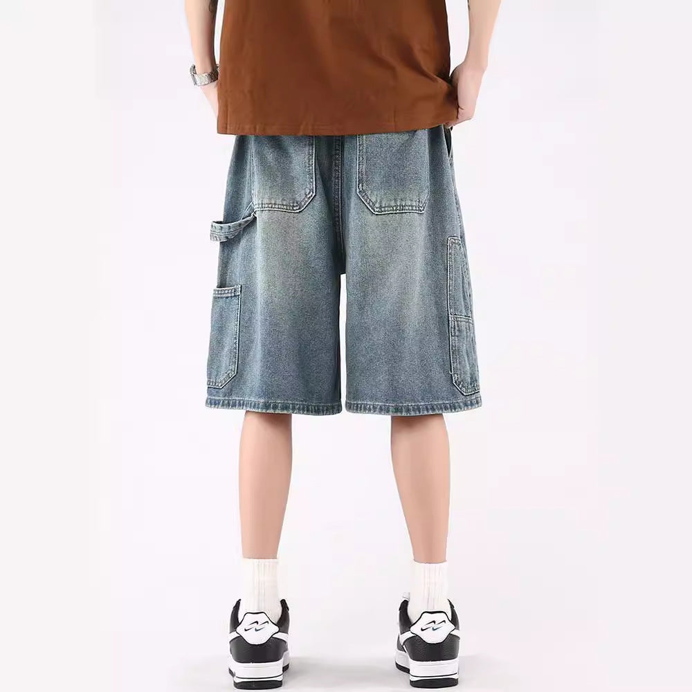 Mens Denim Shorts - Vintage Wash Summer Style - - jeans