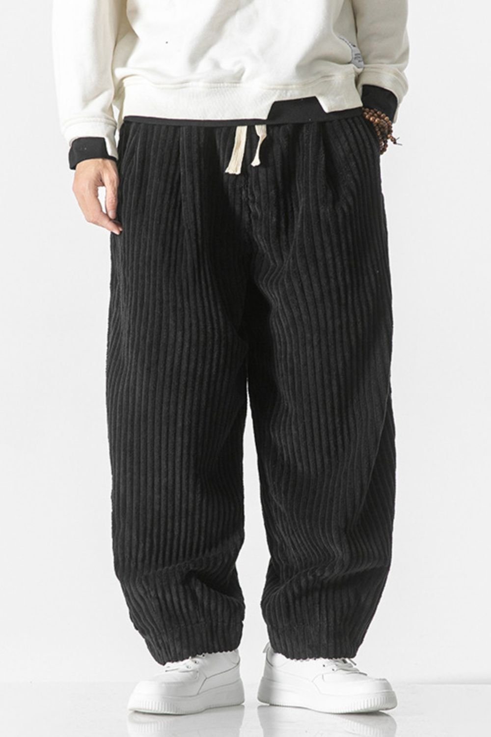 Men's Plus Size Corduroy Wide Leg Casual Pants - Black -