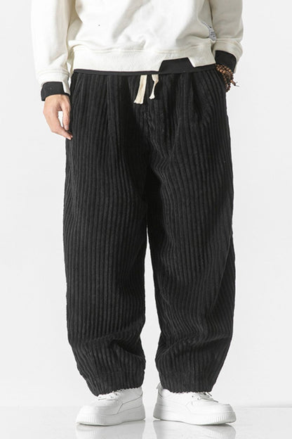 Men's Plus Size Corduroy Wide Leg Casual Pants - Black -