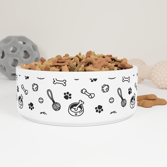 Black and White Puppy Pattern Pet Bowl - Kia Day Design