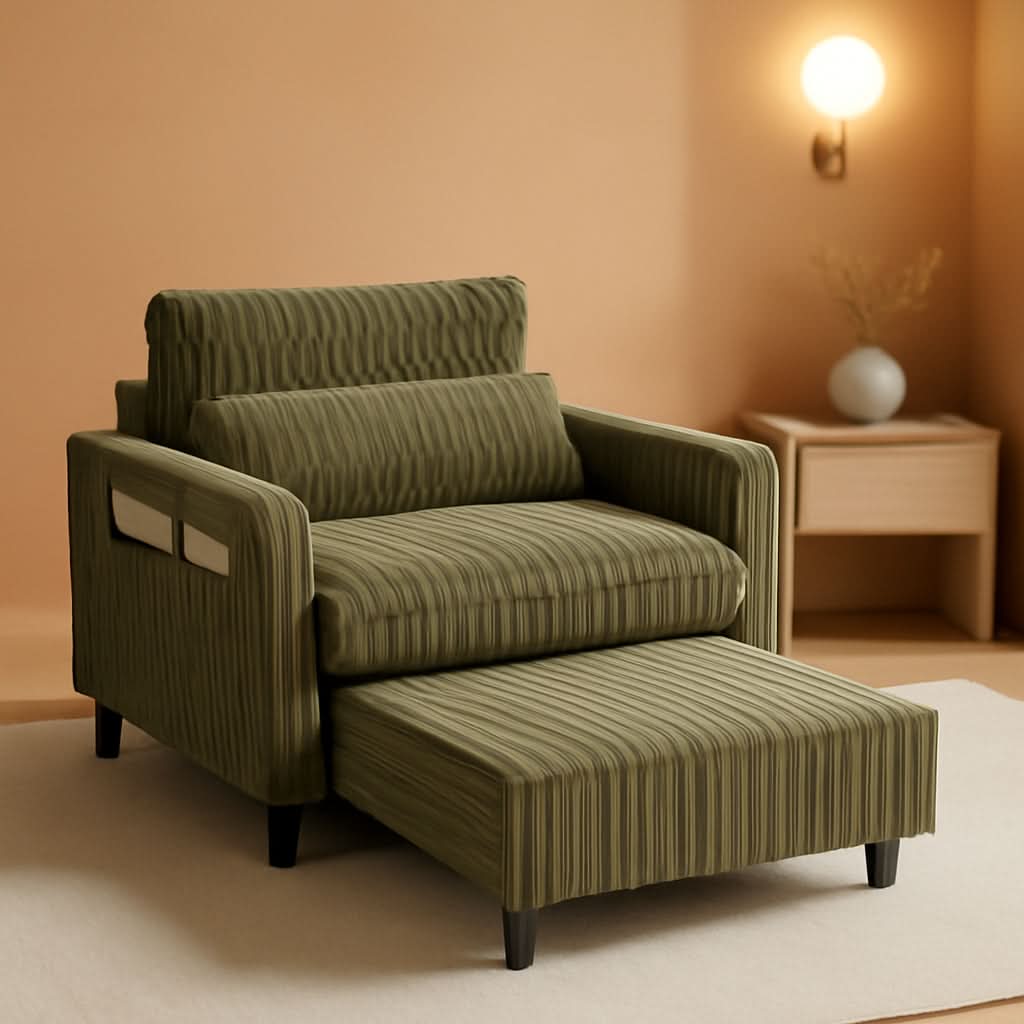 Corduroy Convertible Sofa Bed With Forest Green Fabric- ShipItFurniture- {{Product type}}