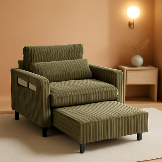 Forest Green Corduroy Convertible Sofa Bed - - Sleeper