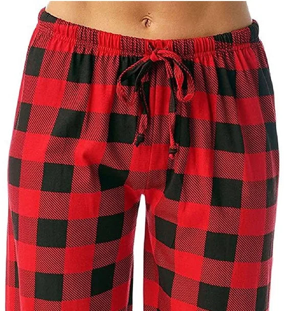 Nightwear Fall Women Loose Soft Sleepwears Long Lounge Plaid Pants Pajamas