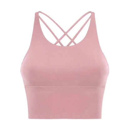 Comfort Full Support Padded Wire Free Cross Back Yoga Sports Bra Seamless pink