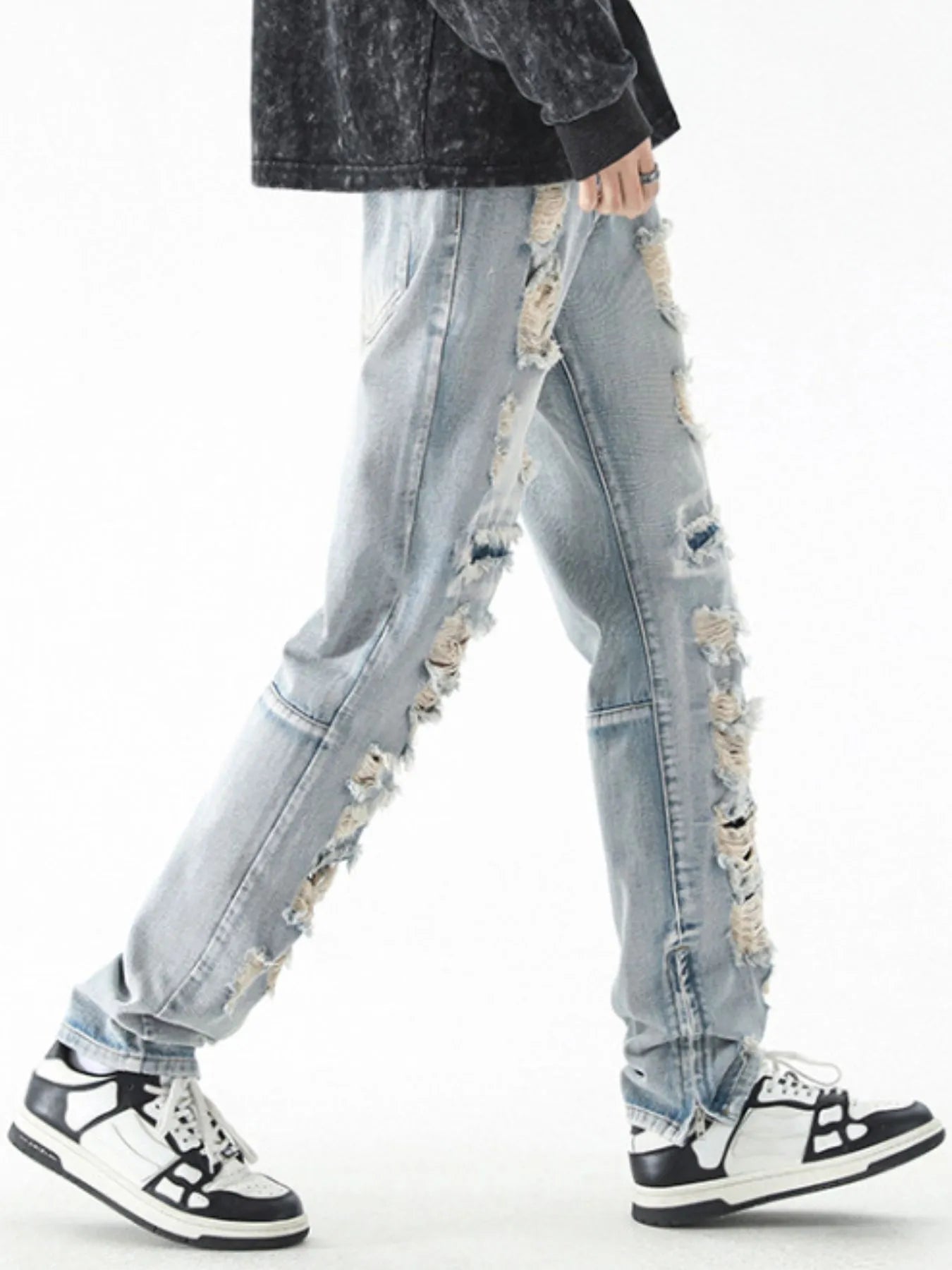 Men's Washed Distressed Straight Jeans - -