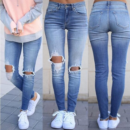 Chic Ripped Fringe Jeans - - jeans