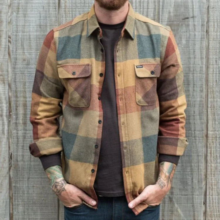 Casual Slim Turn-Down Collar Vintage Plaid Outerwear