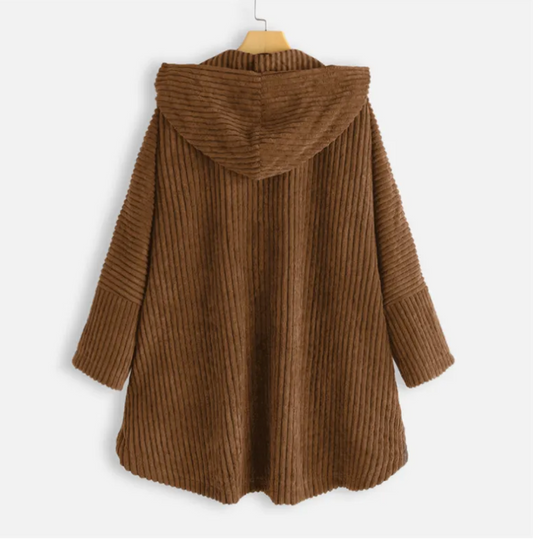 Loose Plus Size Retro Corduroy Coat - Blrown XXL - coat