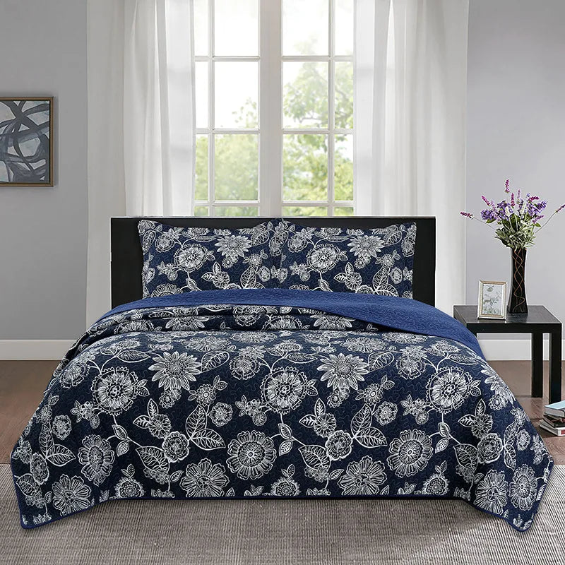 Plant Flower Plant Leaf Embroidered 3d Printed Patterns Quilted Bedspreads Set