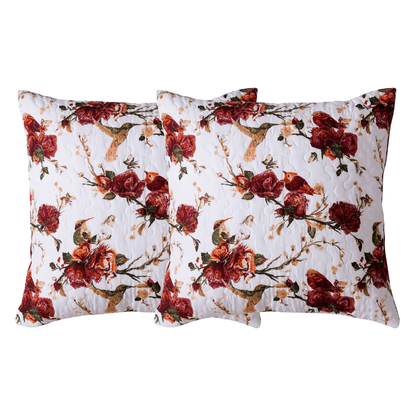 Tache Floral Hummingbirds Burgundy White Vintage Rose Garden Cushion Covers / Euro Sham (SD-7676) - 18 x 18 | 2-pack - Euro Sham / Cushion Cover