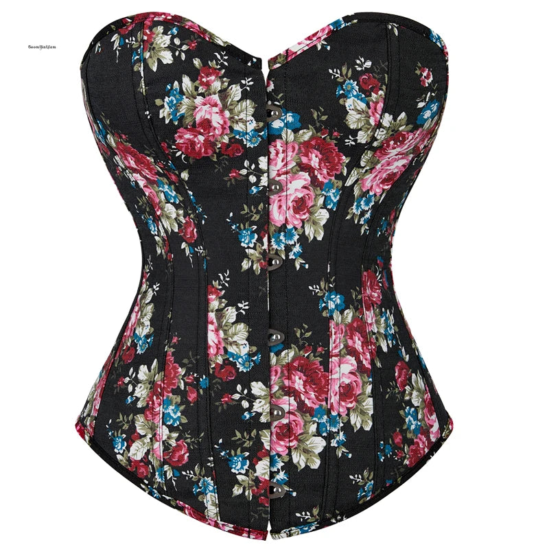 Beautiful Floral Print Corset Plastic Boned