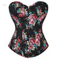 Beautiful Floral Print Corset Plastic Boned Black